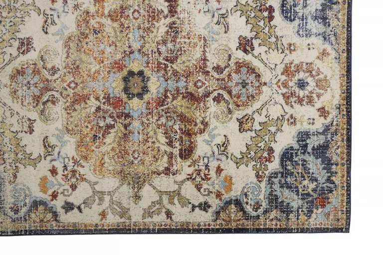 Ivory Gold And Blue Floral Stain Resistant Area Rug Photo 3