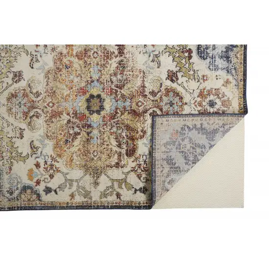 Ivory Gold And Blue Floral Stain Resistant Area Rug Photo 2