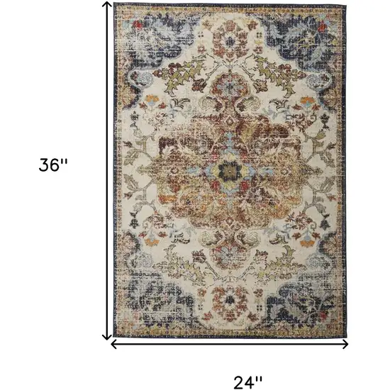 Ivory Gold And Blue Floral Stain Resistant Area Rug Photo 7