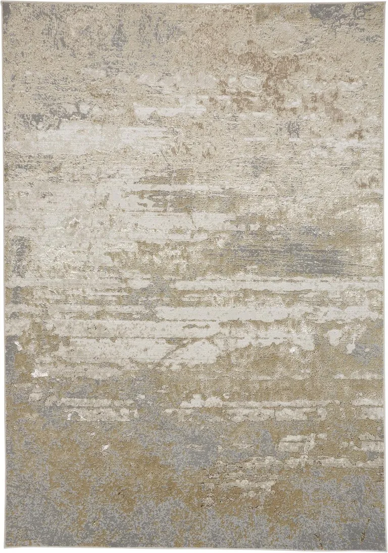 Ivory Gold And Gray Abstract Area Rug Photo 1