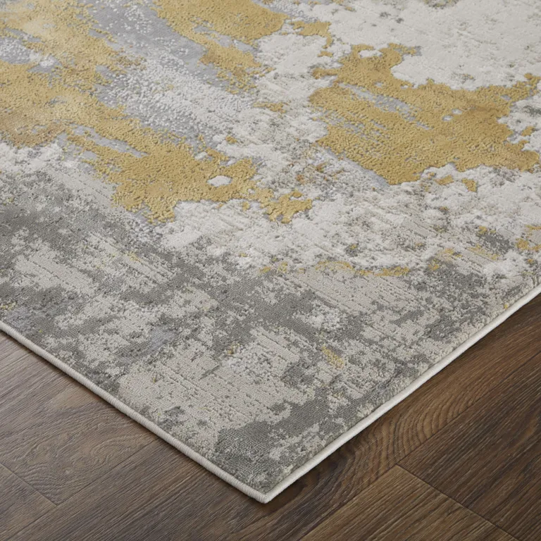 Ivory Gold And Gray Abstract Stain Resistant Area Rug Photo 4