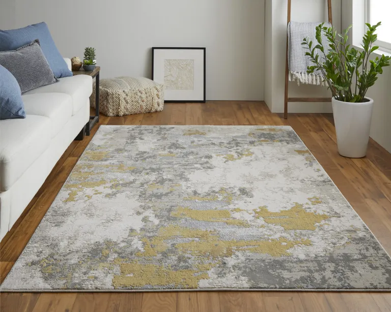 Ivory Gold And Gray Abstract Stain Resistant Area Rug Photo 5