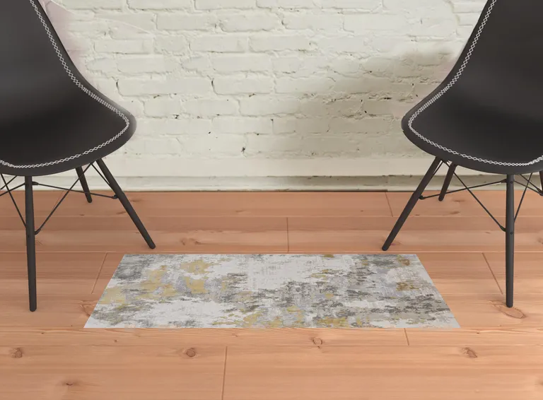 Ivory Gold And Gray Abstract Stain Resistant Area Rug Photo 3