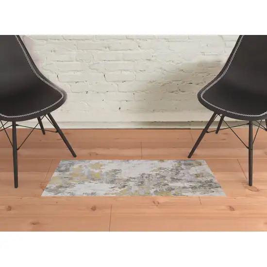 Ivory Gold And Gray Abstract Stain Resistant Area Rug Photo 3