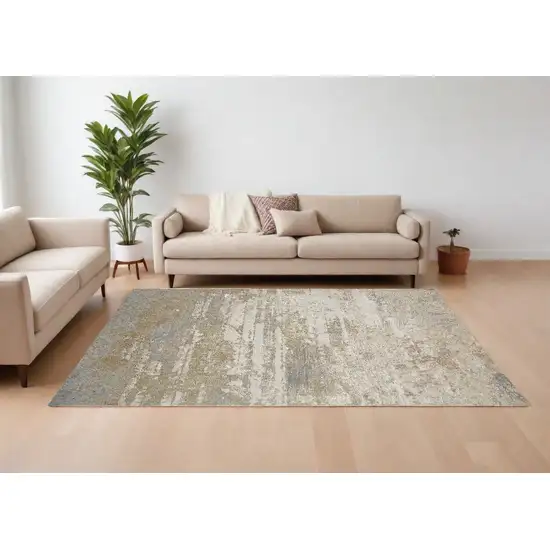 Ivory Gold And Gray Abstract Stain Resistant Area Rug Photo 1