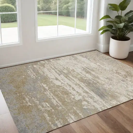 Ivory Gold And Gray Abstract Stain Resistant Area Rug Photo 1