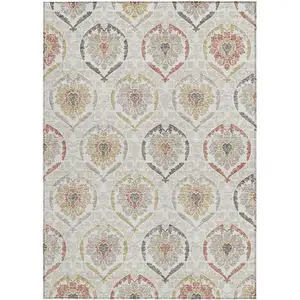 Photo of Ivory Gold And Taupe Medallion Washable Indoor Outdoor Area Rug