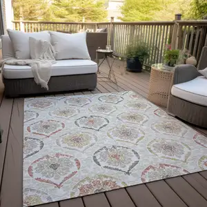 Photo of Ivory Gold And Taupe Medallion Washable Indoor Outdoor Area Rug