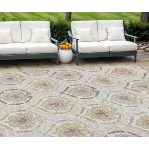 Photo of Ivory Gold And Taupe Medallion Washable Indoor Outdoor Area Rug