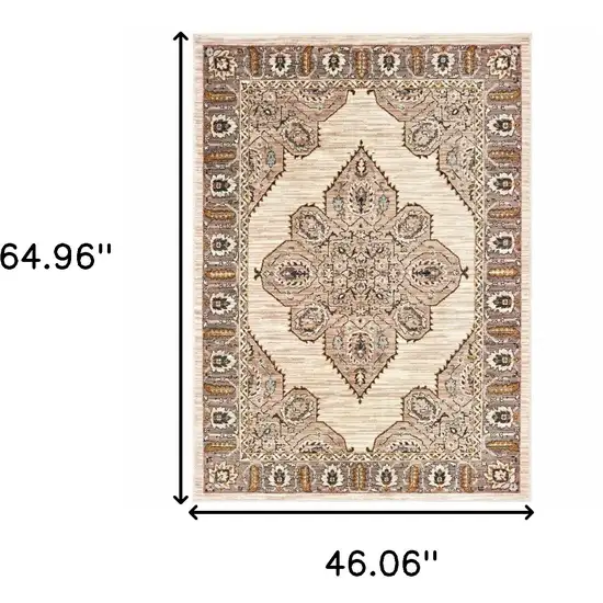 Ivory Gold Grey And Blue Oriental Power Loom Stain Resistant Area Rug Photo 6