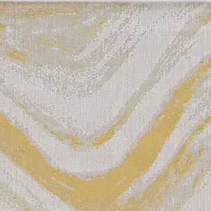 Photo of Ivory Gold Machine Woven UV Treated Abstract Waves Indoor Outdoor Area Rug