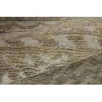 Photo of Ivory Gold and Tan Geometric Hand Knotted Worn Faded Area Rug