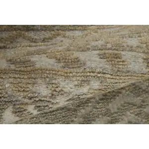 Photo of Ivory Gold and Tan Geometric Hand Knotted Worn Faded Area Rug