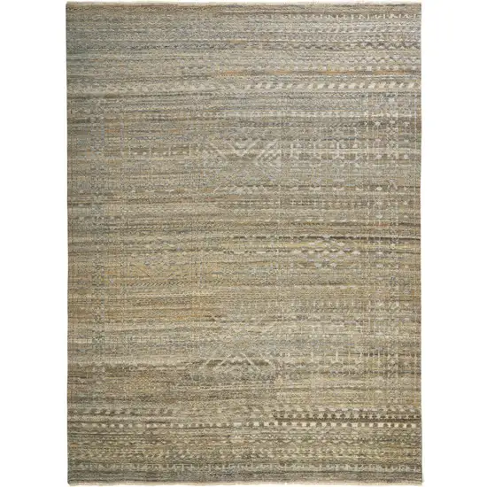 Ivory Gold and Tan Geometric Hand Knotted Worn Faded Area Rug Photo 2