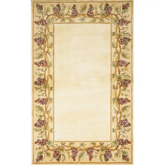 Ivory Grapes and Vines Bordered Wool Indoor Area Rug Photo 1