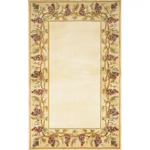 Photo of Ivory Grapes and Vines Bordered Wool Indoor Area Rug