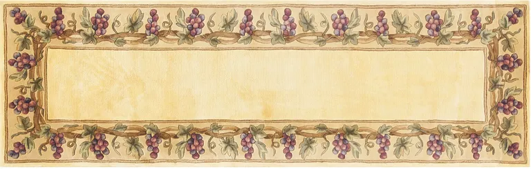 Ivory Grapes and Vines Bordered Wool Indoor Runner Rug Photo 2