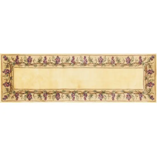 Ivory Grapes and Vines Bordered Wool Indoor Runner Rug Photo 2