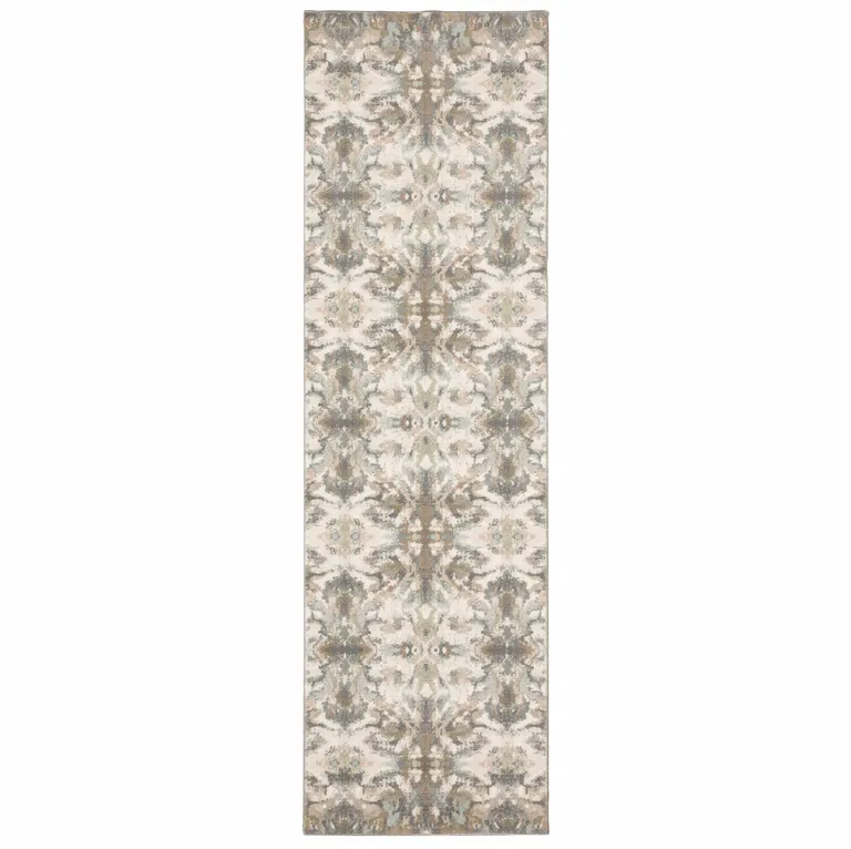 Ivory Gray Abstract Ikat Indoor Runner Rug Photo 5