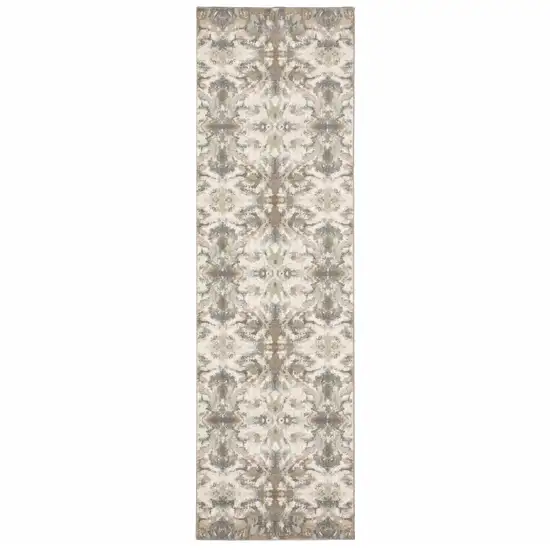 Ivory Gray Abstract Ikat Indoor Runner Rug Photo 5