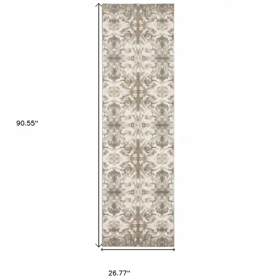 Ivory Gray Abstract Ikat Indoor Runner Rug Photo 6