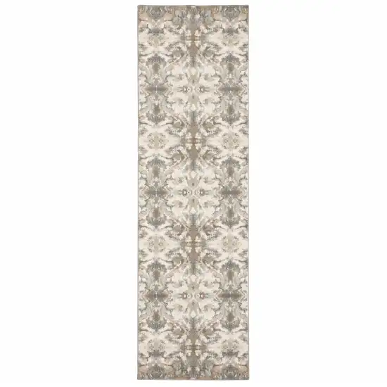 Ivory Gray Abstract Ikat Indoor Runner Rug Photo 1