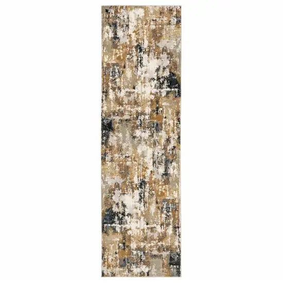 Ivory Gray Abstract Sectors Indoor Runner Rug Photo 1