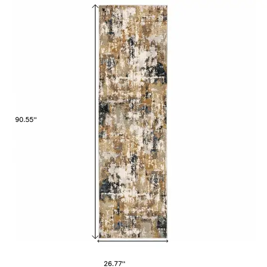 Ivory Gray Abstract Sectors Indoor Runner Rug Photo 6