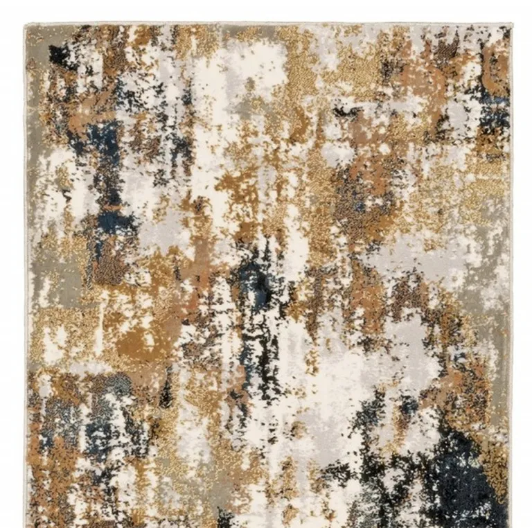 Ivory Gray Abstract Sectors Indoor Runner Rug Photo 5