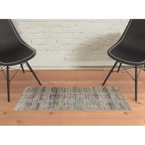 Ivory Gray And Black Abstract Distressed Area Rug With Fringe Photo 3