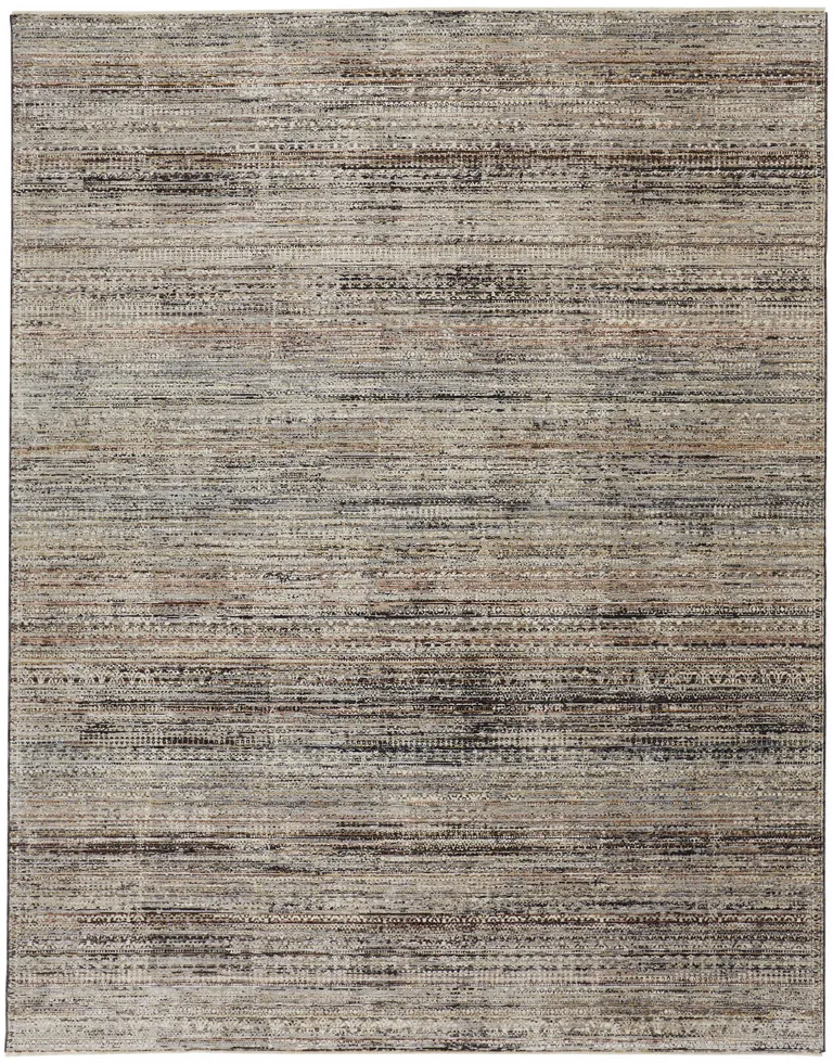 Ivory Gray And Black Abstract Distressed Area Rug With Fringe Photo 1