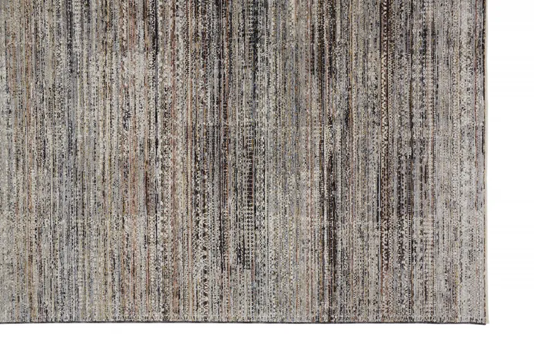 Ivory Gray And Black Abstract Distressed Area Rug With Fringe Photo 2