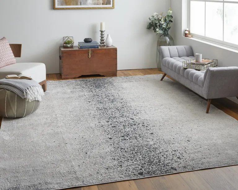 Ivory Gray And Black Abstract Power Loom Area Rug Photo 5