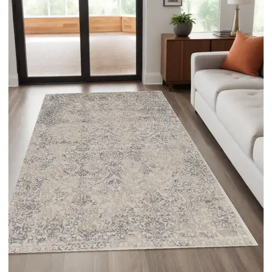 Ivory Gray And Black Abstract Stain Resistant Area Rug Photo 1