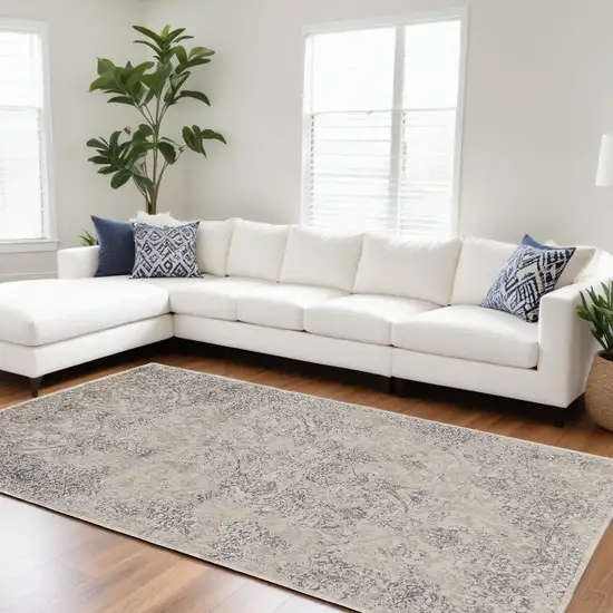 Ivory Gray And Black Abstract Stain Resistant Area Rug Photo 1