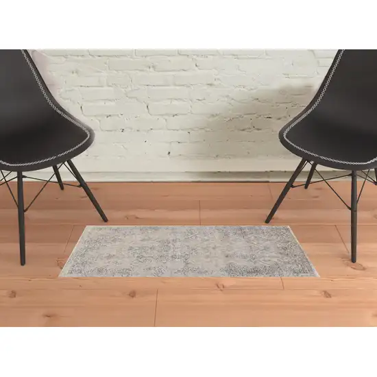 Ivory Gray And Black Abstract Stain Resistant Area Rug Photo 2