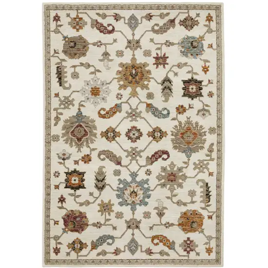 Ivory Gray And Black Oriental Area Rug Photo 5