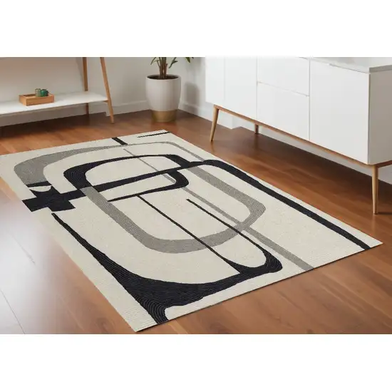 Gray and Ivory Wool Abstract Hand Tufted Area Rug Photo 1