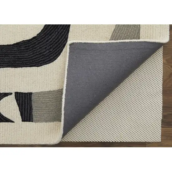 Ivory Gray And Black Wool Abstract Tufted Handmade Area Rug Photo 4