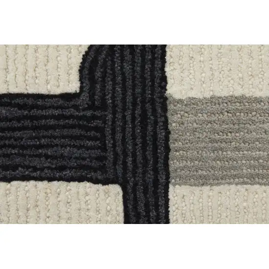 Ivory Gray And Black Wool Abstract Tufted Handmade Area Rug Photo 6