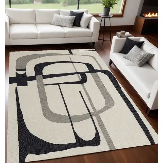 Gray and Ivory Wool Abstract Hand Tufted Area Rug Photo 1