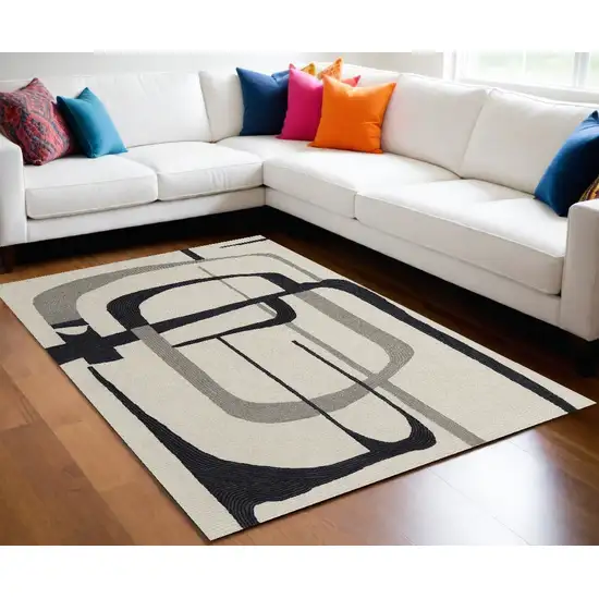 Gray and Ivory Wool Abstract Hand Tufted Area Rug Photo 2