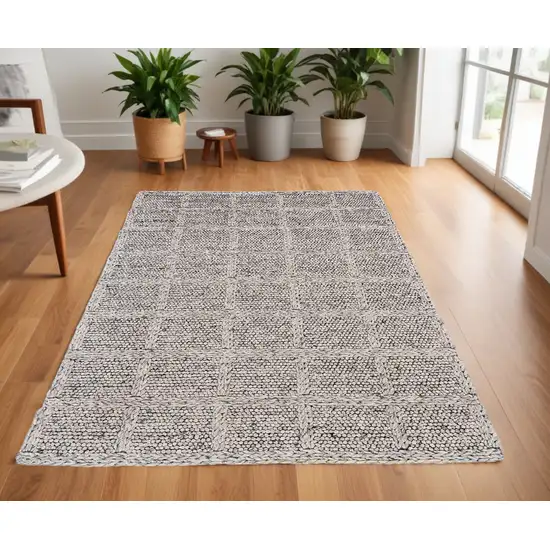 Gray and Ivory Wool Plaid Hand Woven Area Rug Photo 1