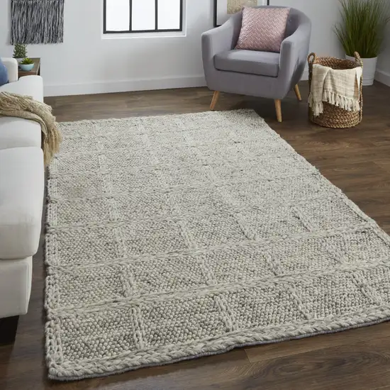 Ivory Gray And Black Wool Plaid Hand Woven Stain Resistant Area Rug Photo 6