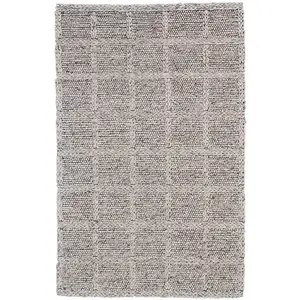 Photo of Ivory Gray And Black Wool Plaid Hand Woven Stain Resistant Area Rug