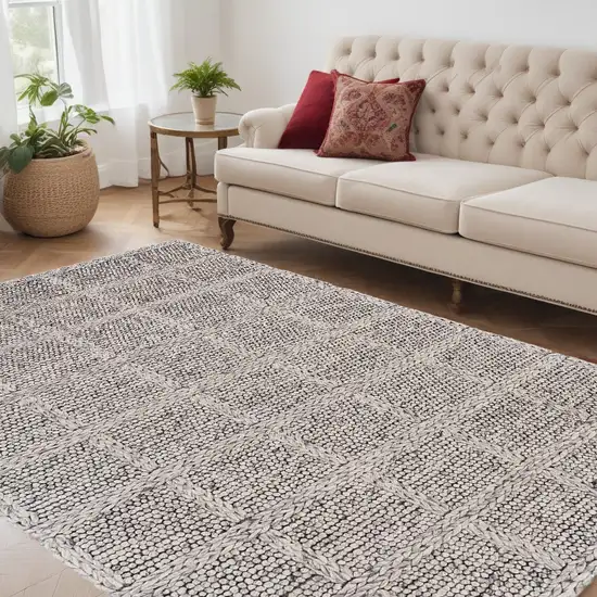 Gray and Ivory Wool Plaid Hand Woven Area Rug Photo 1