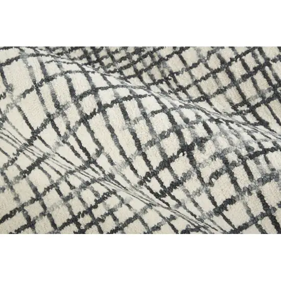 Ivory Gray And Black Wool Plaid Tufted Handmade Stain Resistant Area Rug Photo 9