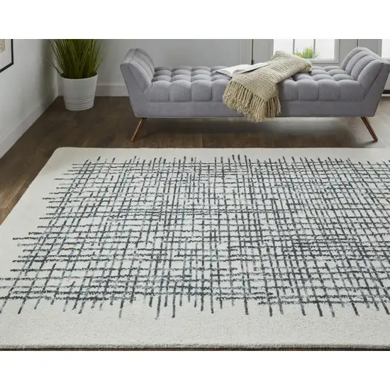 Ivory Gray And Black Wool Plaid Tufted Handmade Stain Resistant Area Rug Photo 8