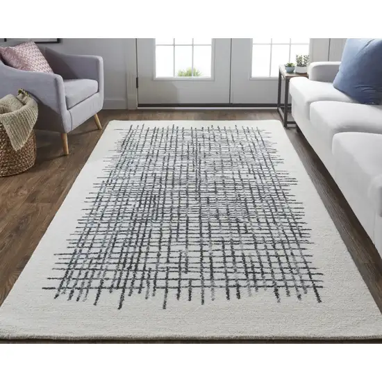 Ivory Gray And Black Wool Plaid Tufted Handmade Stain Resistant Area Rug Photo 7