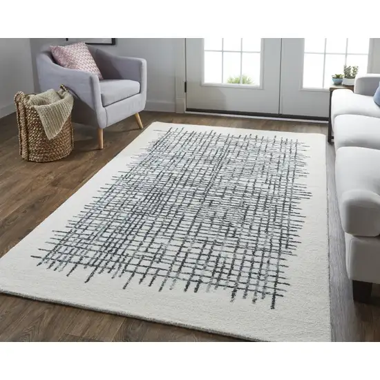 Ivory Gray And Black Wool Plaid Tufted Handmade Stain Resistant Area Rug Photo 6